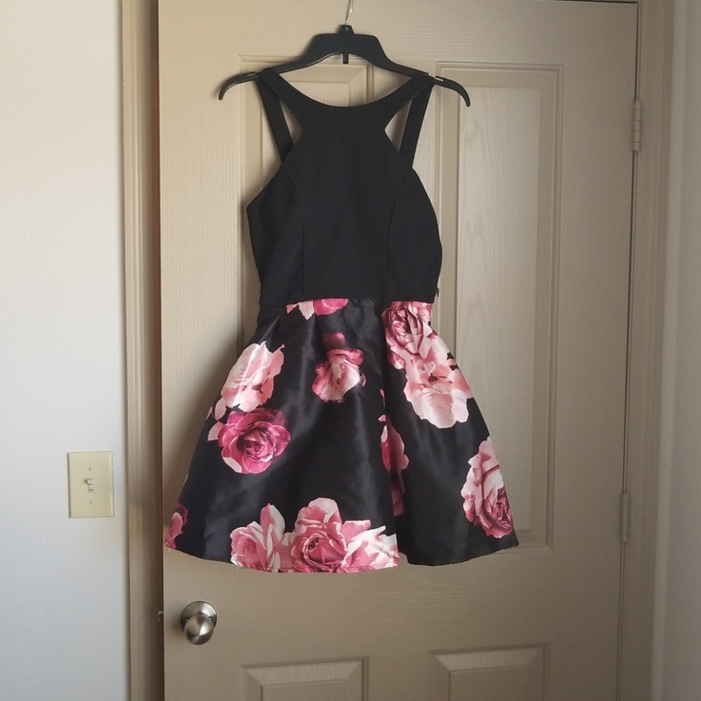 Black and Pink Fit and Flare Dress
